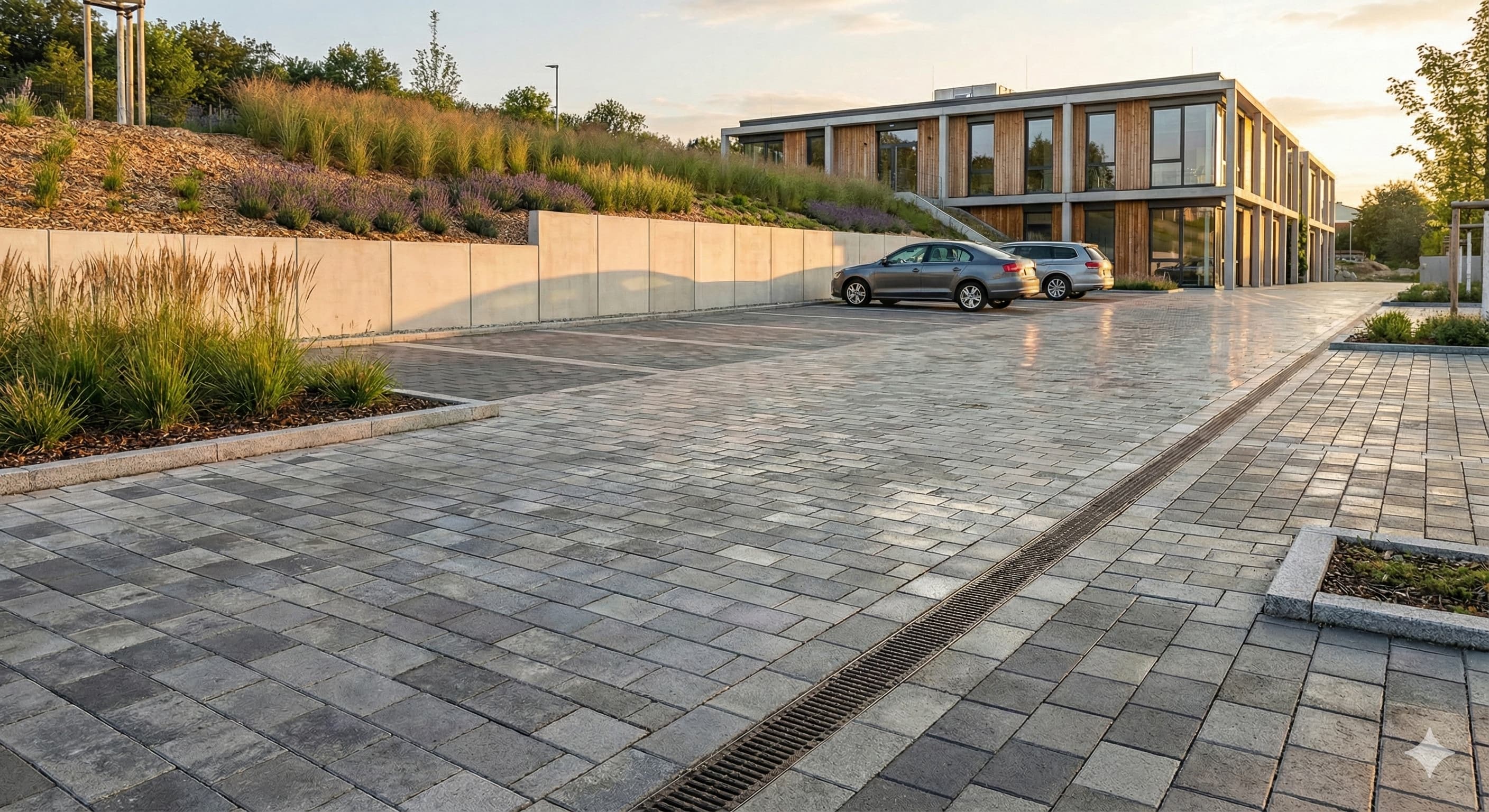 Neubau gewerbliche Parkflächen mit Hangbefestigung